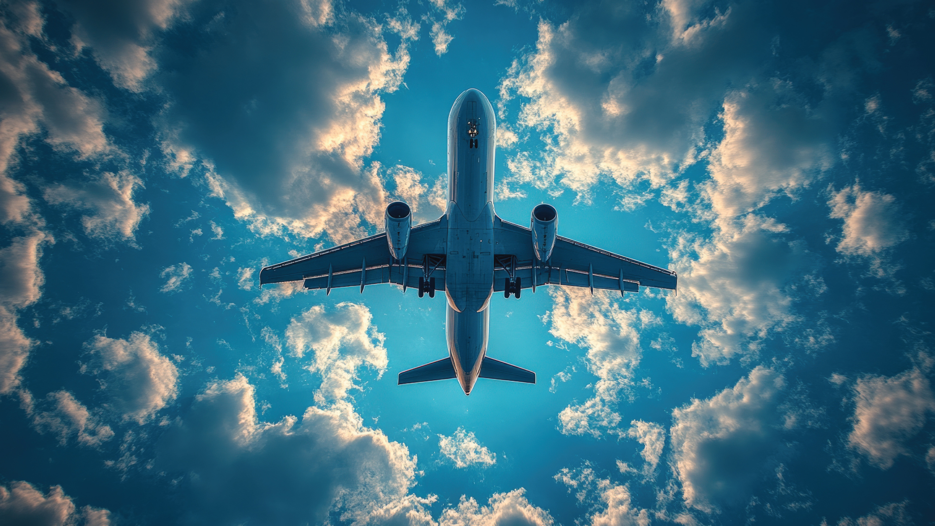 Aerial view of an airplane flying over a tropical coastline — international travel